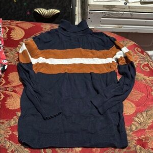 Men's Navy and Brown Striped Sweater